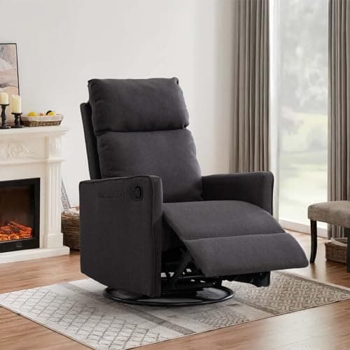 Glider Rocker Recliner Chair, 360° Swivel Linen Recliner for Adults & Nursery