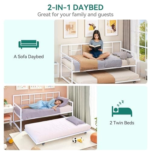 YITAHOME Adjustable Height Twin Daybed with Pull-Out Guest Bed, White