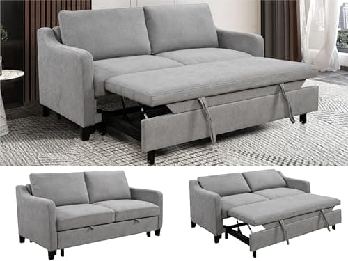 Grey 69'' Queen Size Sleeper Sofa with Adjustable Backrest