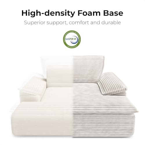LIKIMIO Oversized Chaise Lounge Chair Sofa Bed - Plush Corduroy Upholstered Reading Chair, Cloud Couch for Living Room (Beige)