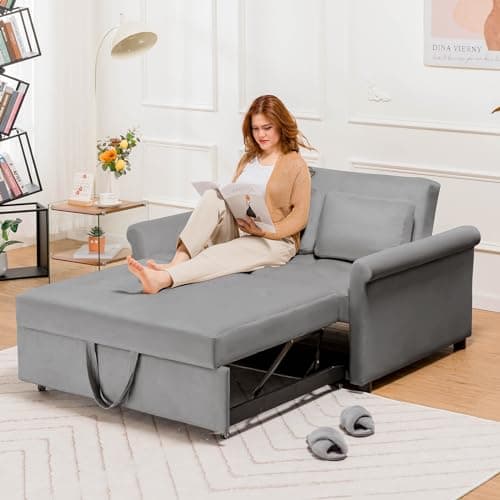 COMHOMA 3-in-1 Convertible Sofa Bed, 55" Sleeper Loveseat (Grey)