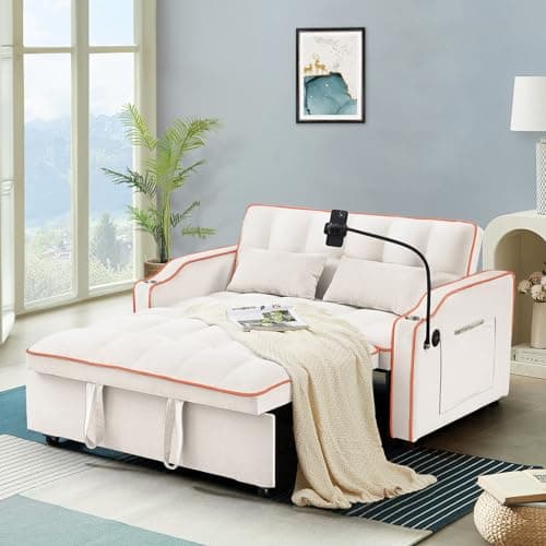 Modern 3-in-1 Sleeper Sofa with USB & Type C Ports, Adjustable Backrest, and Phone/Cup Holder for Living Room or Apartment, Blue Velvet
