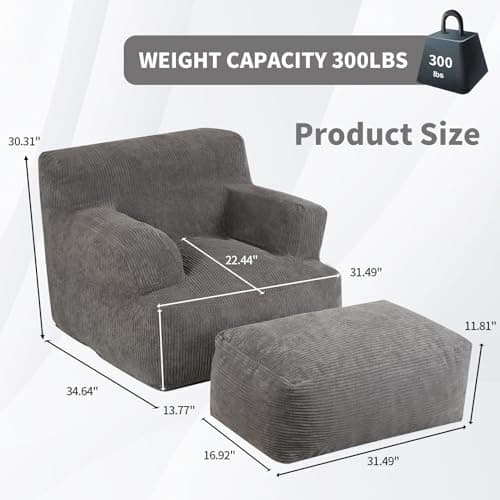 Bean Bag Sofa Chair with Ottoman and Throw Pillow for Adults
