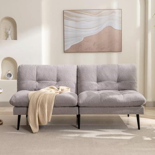 Modern Splitback Futon Couch Bed with Adjustable Backrest, Grey