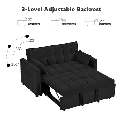 3-in-1 Black Pull-Out Sofa Bed for Living & Bedroom Spaces
