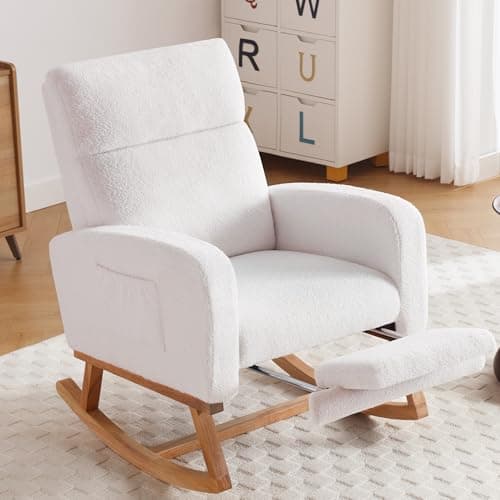 Nursing Rocking Chair with Footrest and High Backrest, Beige