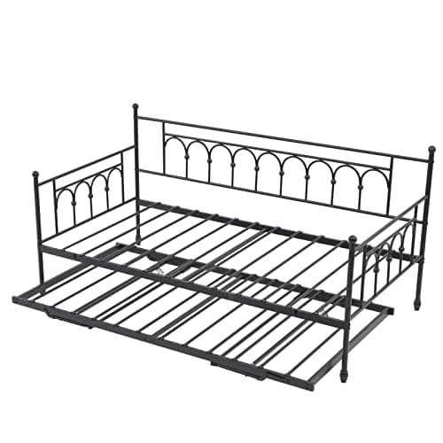 Vintage Metal Twin Day Bed with Pop-Up Trundle for Home Office
