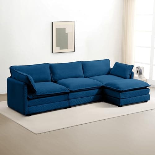 ROWHY Beige Oversized Modular Sectional with Movable Ottoman, 4 Seat L-Shaped Sofa Set