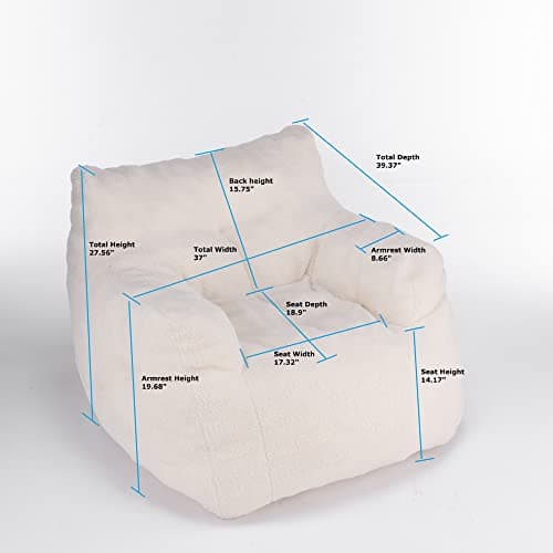 Modern Bean Bag Chairs for Adults & Kids in Ivory Fabric