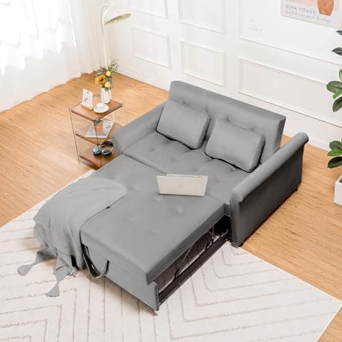 COMHOMA 3-in-1 Convertible Sofa Bed, 55" Sleeper Loveseat (Grey)