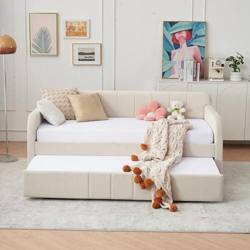 Pop-Up Twin Daybed with USB Port & Velvet Frame for Guest or Living Room