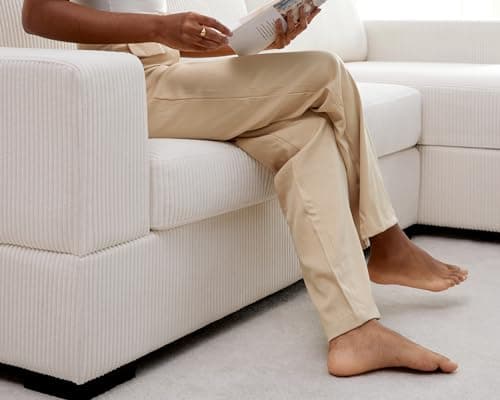 121 Inch U-Shaped Chaise Sofa,_off-white Corduroy Sectional