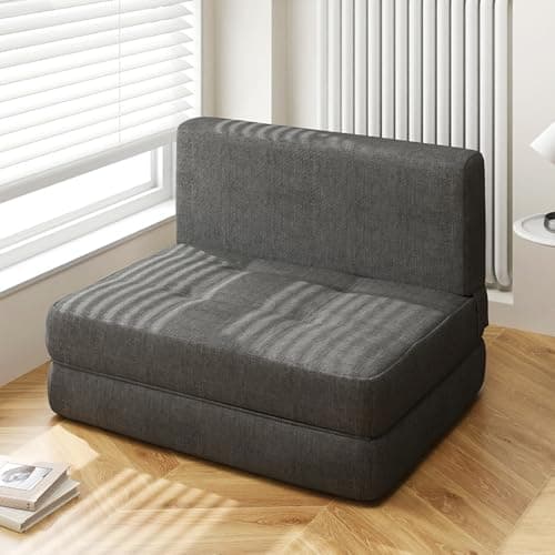 Aiho Dark Grey Memory Foam Futon Sleeper Sofa Bed, Modern Linen Fabric Cover