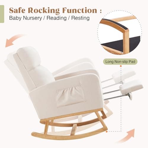 Nursing Rocking Chair with Footrest and High Backrest, Beige