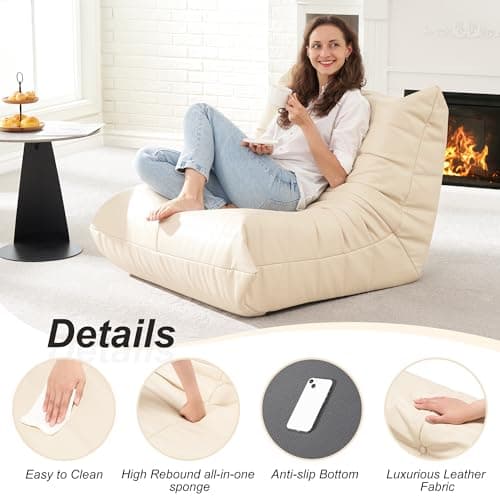 Hobestluk Beige Giant Memory Foam Bean Bag Chair for Adults and Living Room