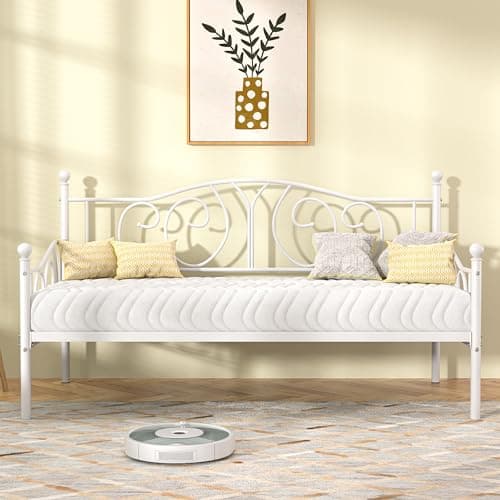 VECELO Metal Twin Daybed with Classic Headboard, White
