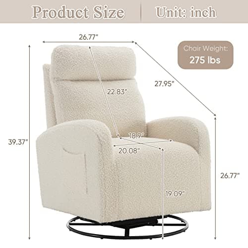 Antetek 360° Swivel Glider Chair - Modern Fabric Arm Chair for Nursery, Living Room, Hotel, Bedroom, Office, Lounge - White