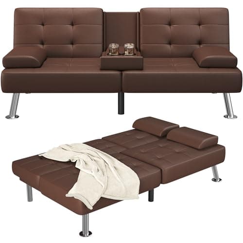 Furmax Adjustable Futon Couch Bed, PU Leather Black for Living Room