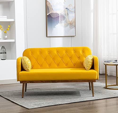 Elegant 55-inch Velvet Sofa with Moon Pillows, Navy Blue, 600 lbs Capacity