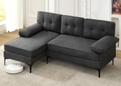 Snowflake Velvet Reversible Chaise Sectional Sofas, Dark Grey, 82" L Shaped Set
