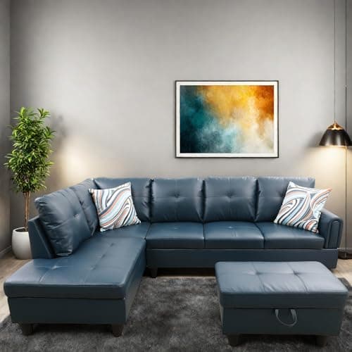 L-Shaped Couch with Chaise, 6 Seat Modern Living Room Sectional in Black/Grey with Storage