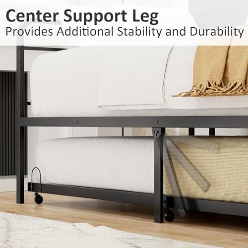 ROOMTEC Modern Twin Daybed with Storage & Charging, Sturdy Black Metal Frame