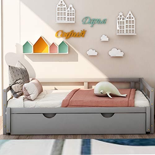Merax Modern Extending Daybed with 2 Pop-Up Trundle Beds Twin to King Grey