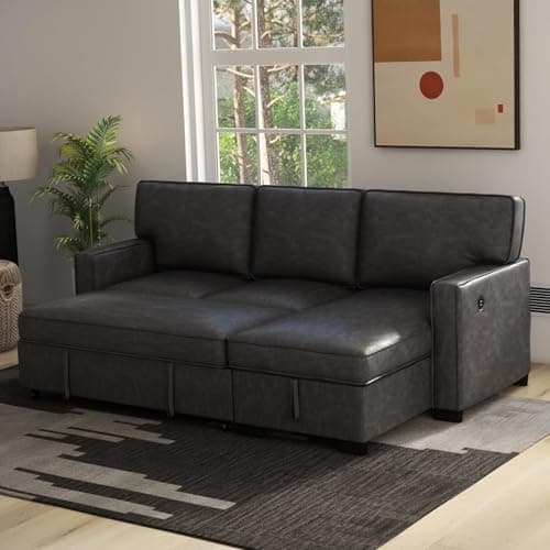 Grey Chenille 3-in-1 Convertible Sleeper Sofa Bed with Storage