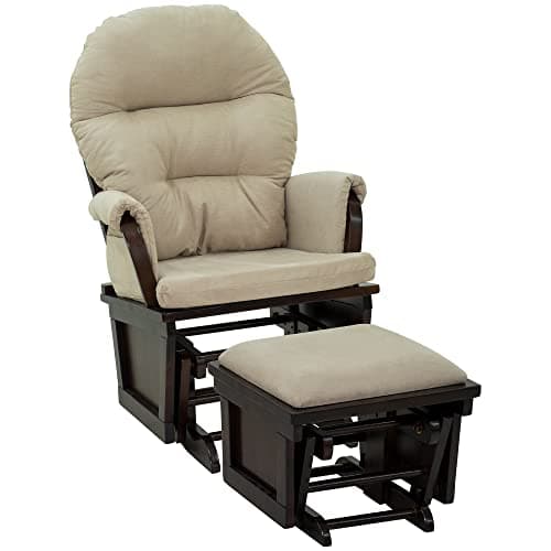 HOMCOM Brown Glider Rocking Chair with Ottoman and Padded Seat