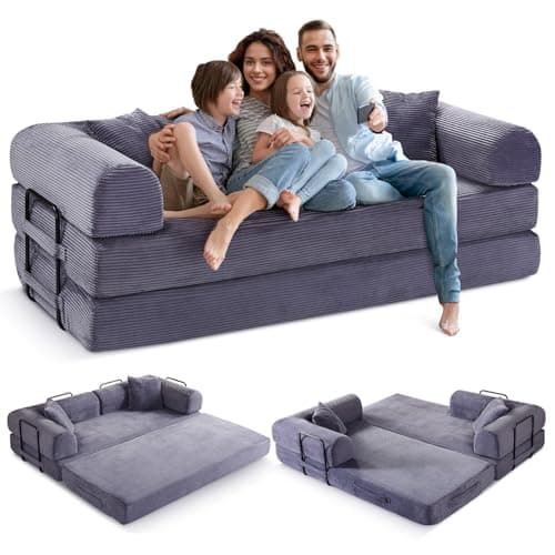 Dark Grey Convertible Sleeper Sofa Bed with Memory Foam & Cylindrical Pillows