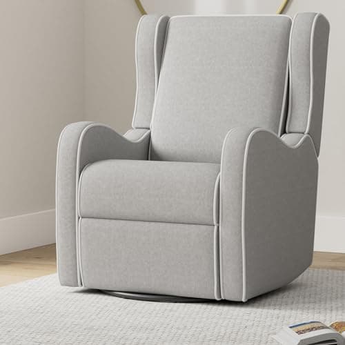 Gray Linen Rebecca Swivel Recliner with White Piping