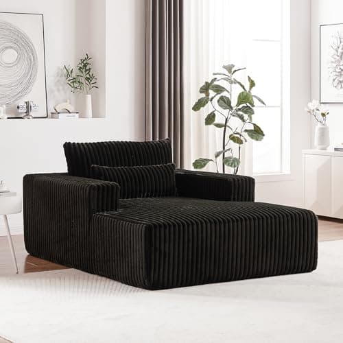 Beige Oversized Chaise Lounge Chair with Armrests & Pillows, Modern Couch for Living Room, Bedroom, Office