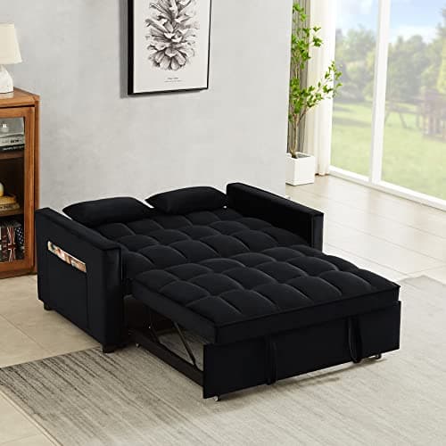 Modern Velvet 3-in-1 Sleeper Sofa Bed Love Seat with Reclining Backrest, Pillows, Pockets for Living Room Apartment