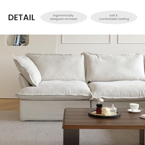 Cloud Modular Sectional Sofa with Down Filling, Wide Deep Seat Couch for Living Room in Beige Color