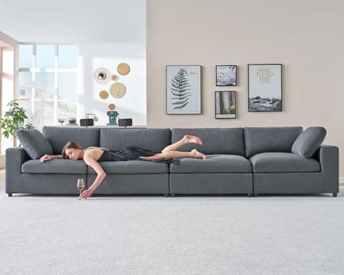 Oversized 5 Seat Grey Linen U Shaped Chaise Sectional Sofa
