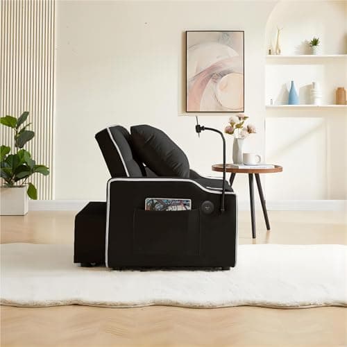 Convertible Sleeper Sofa Chair with USB and Cup Holders - Velvet Daybed for Guests