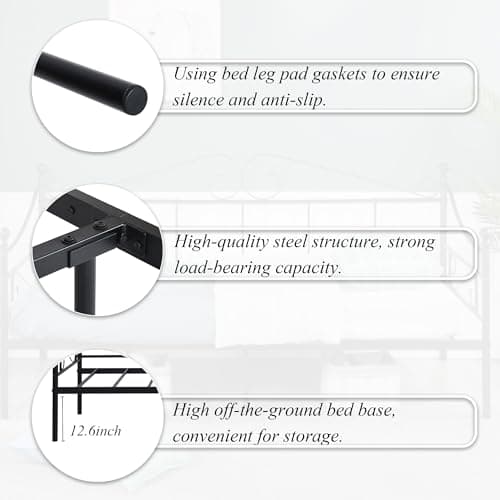 Black Metal Twin Daybed Frame with Headboard, Mattress Support for Living Room Sofa Bed