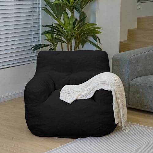 DKLGG Fluffy Sherpa Bean Bag Chair with Memory Foam (Black)