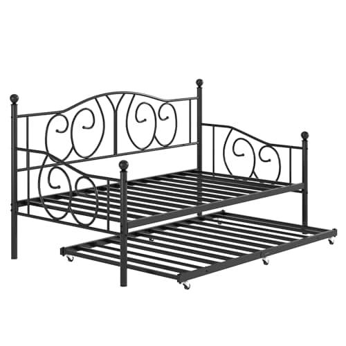 VECELO Pink Twin Multifunctional Metal Daybed Mattress Frame
