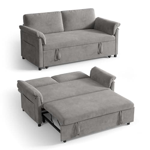 3-in-1 Chenille Convertible Sofa Bed with Pull-Out Bed, Grey