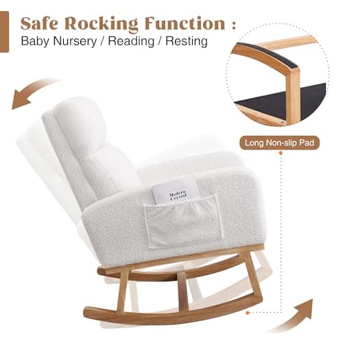 Sherpa Nursing Rocking Armchair for Mom, Modern Rocker Chair with High Backrest