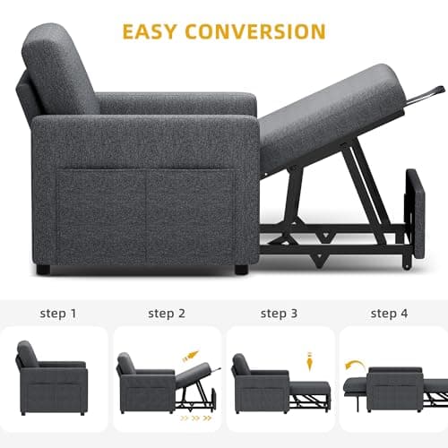 YITAHOME 3-in-1 Convertible Sofa Chair Bed, Grey Linen Recliner