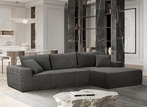 108" Dark Gray Modern Minimalist Chenille Sectional with L-Shape Chaiseeci:.Products:Living Room Sofa