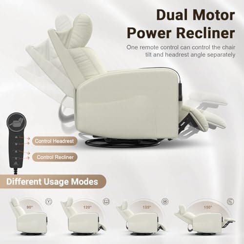 Ivory Power Recliner Glider Chair with USB Ports & Head Support