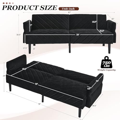 Modern Convertible Sleeper Futon Couch, Velvet Oversized Loveseat Sofa Couch