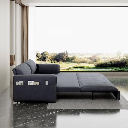 3-in-1 Queen Size Pull-Out Sofa Bed with Cloud Velvet Couch & Side Storage