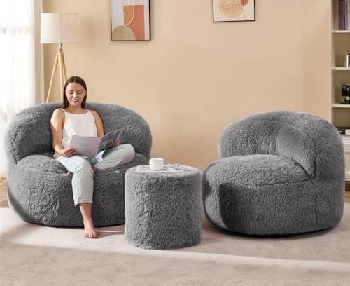Hobestluk Oversize Bean Bag Chair for Adults, Grey