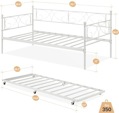 IDEALHOUSE Twin Daybed with Trundle, White, Space-Saving Sofa Bed Frame