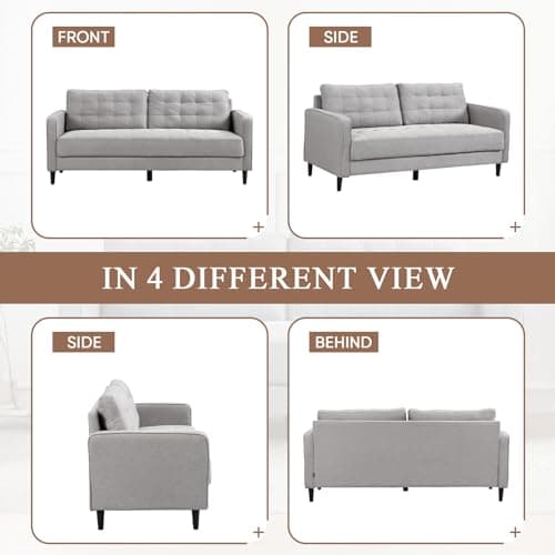 Antetek 74 inch Modern Linen Tufted 3 Seater Sofa Couch, Comfy Oversized Loveseat for Living Room, Bedroom, Office - Light Grey