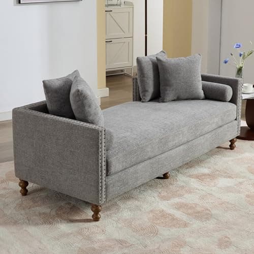 Chenille Grey 75" Oversized Upholstered Chaise Lounge Chair